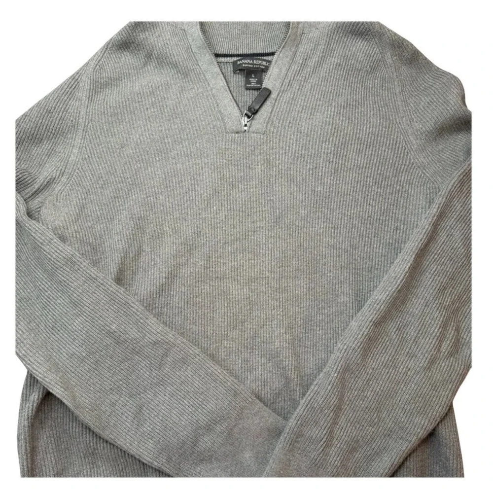 Banana Republic Supima Cotton Quarter Zip Mens L Gray Classic Old Money Preppy